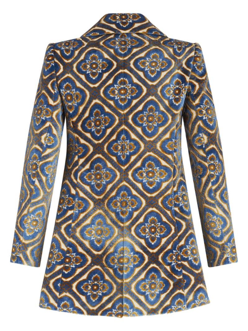 Blue Jacquard Double-breasted Velvet Peacoat