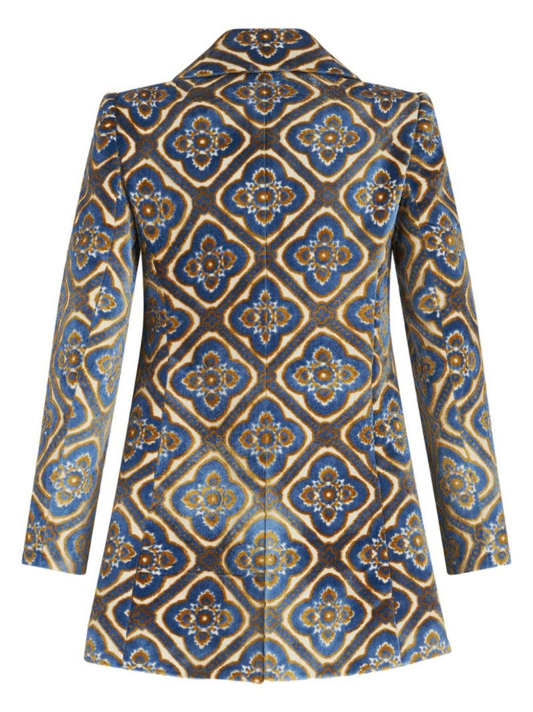 Blue Jacquard Double-breasted Velvet Peacoat