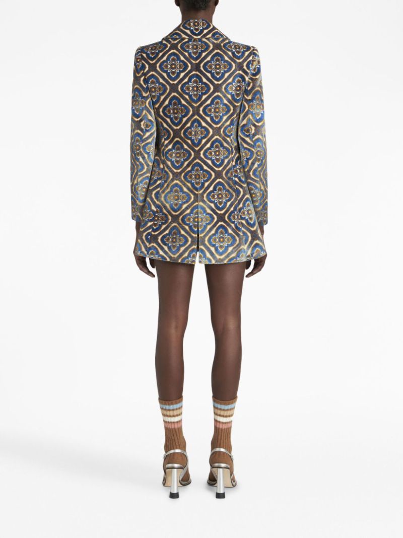 Blue Jacquard Double-breasted Velvet Peacoat