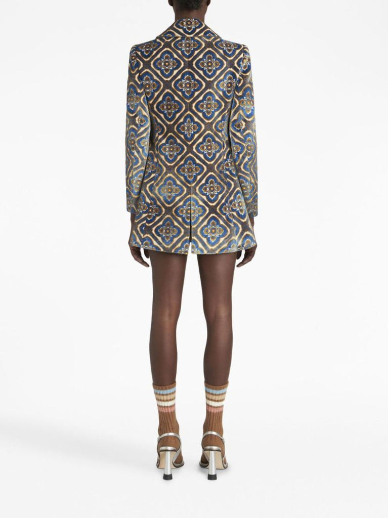 Blue Jacquard Double-breasted Velvet Peacoat