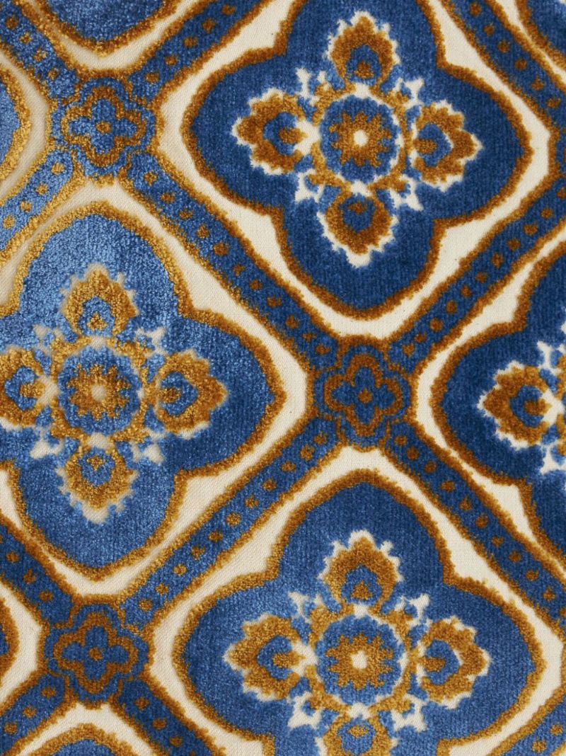Blue Jacquard Double-breasted Velvet Peacoat