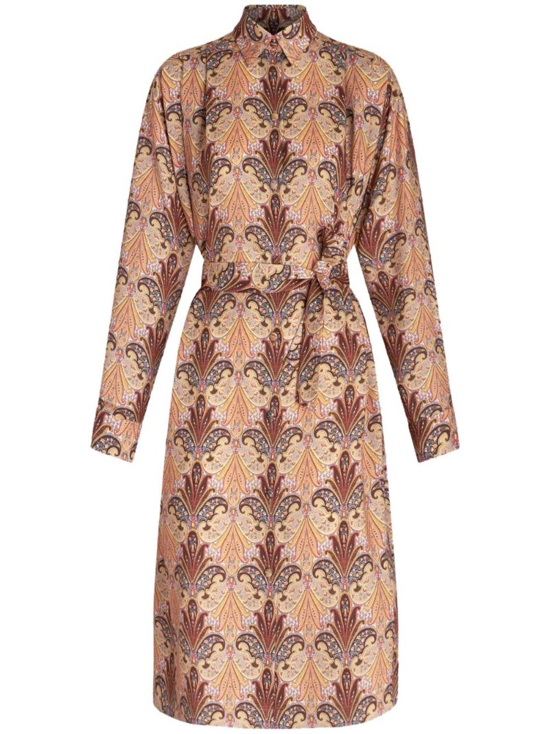 Neutral Paisley-print Midi Shirt Dress