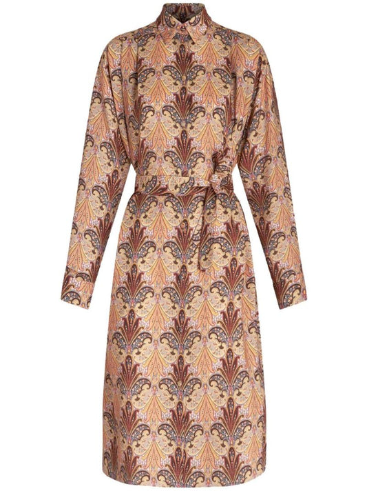 Neutral Paisley-print Midi Shirt Dress