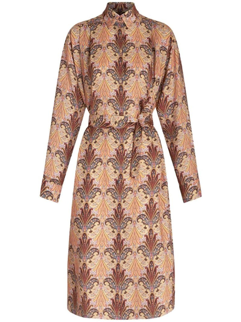Neutral Paisley-print Midi Shirt Dress