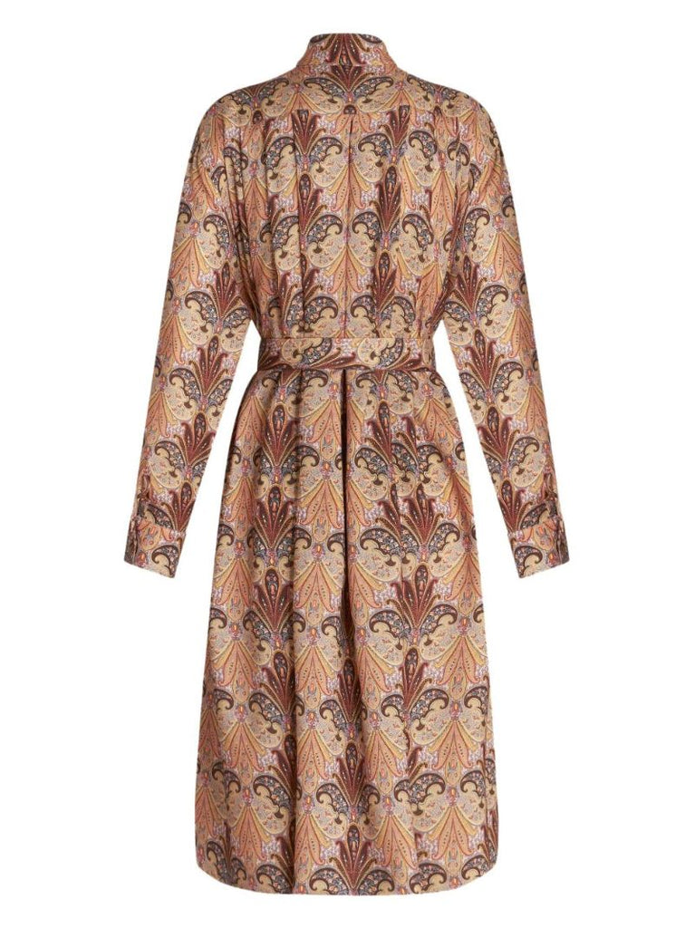 Neutral Paisley-print Midi Shirt Dress