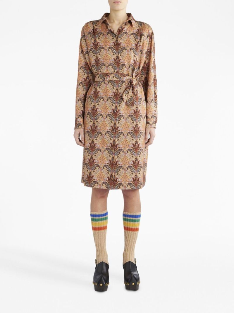 Neutral Paisley-print Midi Shirt Dress