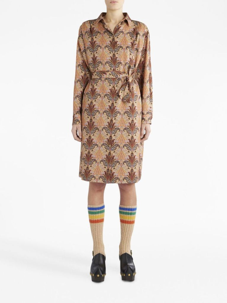 Neutral Paisley-print Midi Shirt Dress