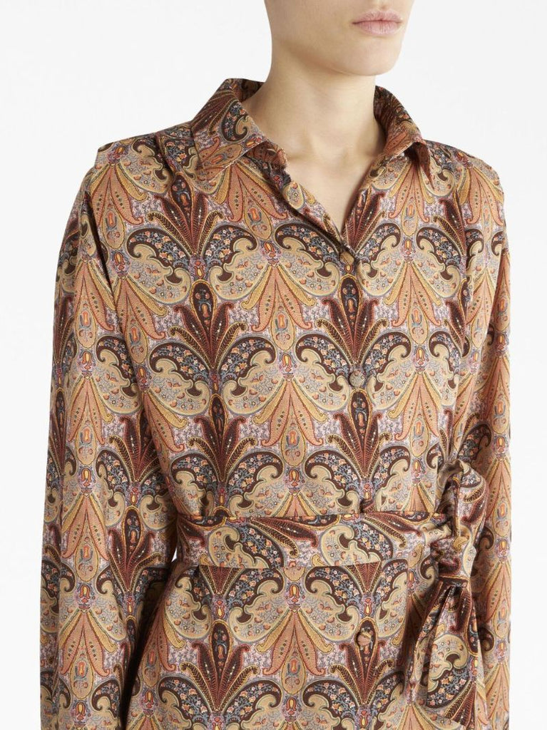 Neutral Paisley-print Midi Shirt Dress