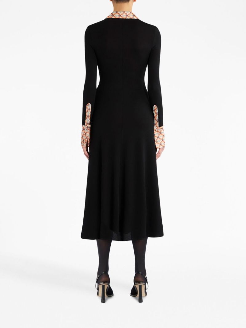 Black Floral-trim Jersey Shirt Dress