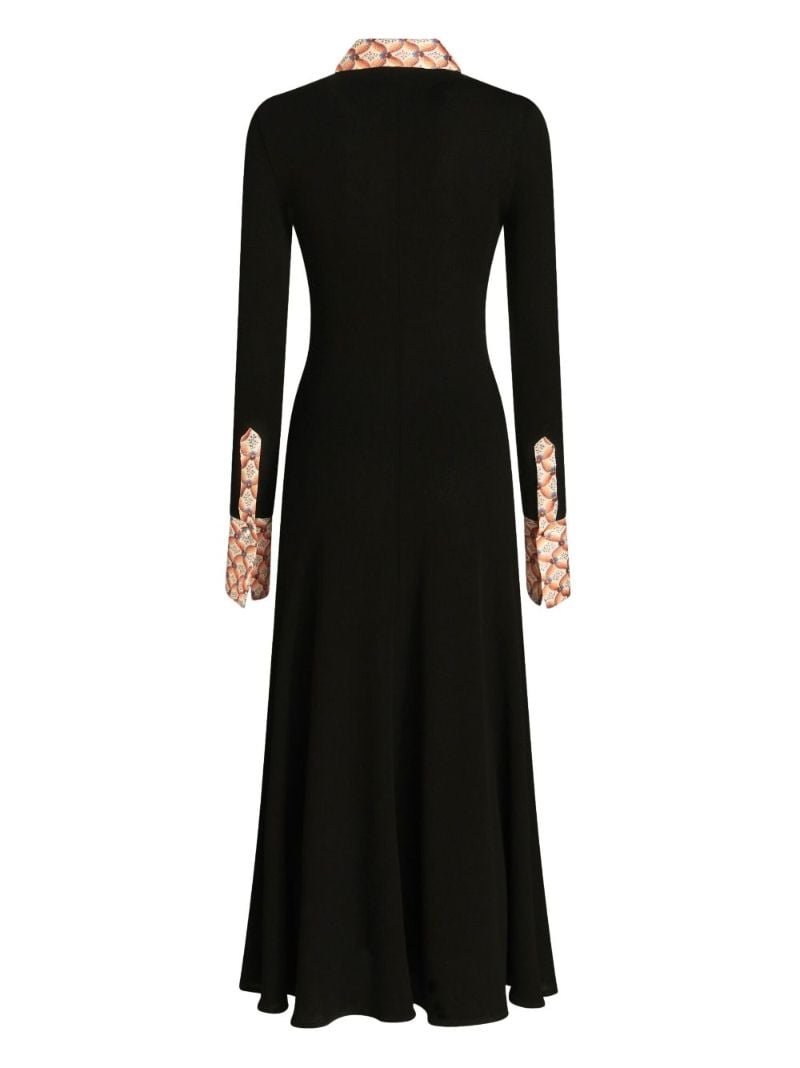 Black Floral-trim Jersey Shirt Dress