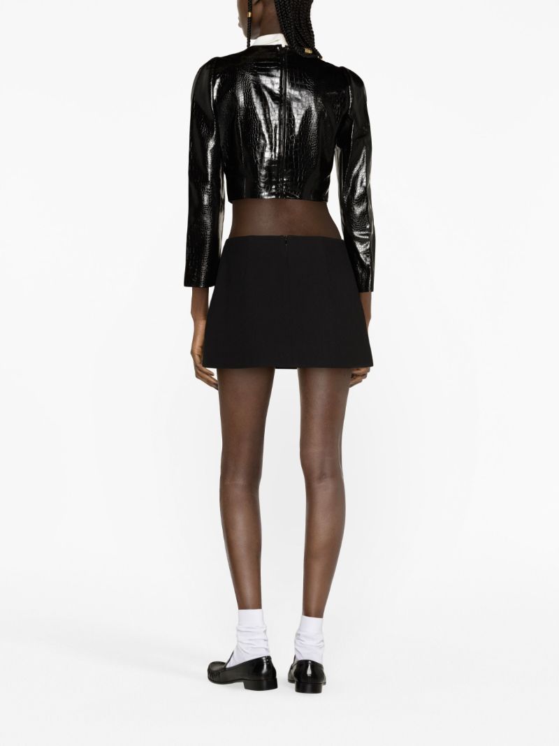 Black Crocodile-effect Faux-leather Top