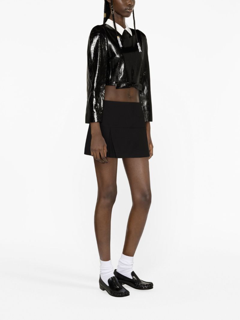 Black Crocodile-effect Faux-leather Top