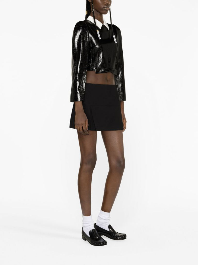 Black Crocodile-effect Faux-leather Top