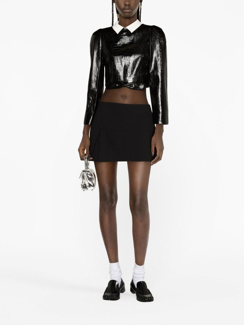 Black Crocodile-effect Faux-leather Top