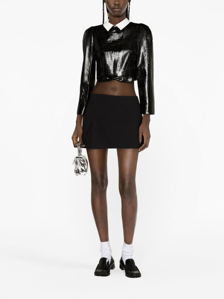 Black Crocodile-effect Faux-leather Top