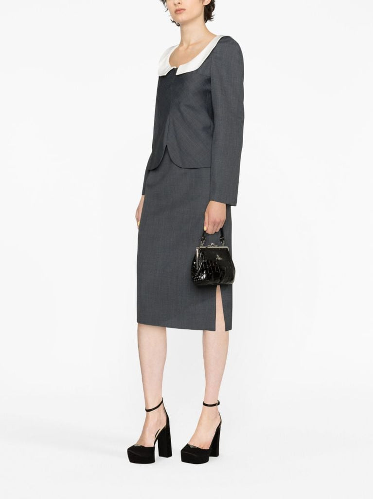 Grey Contrasting Collar Long Sleeve Top