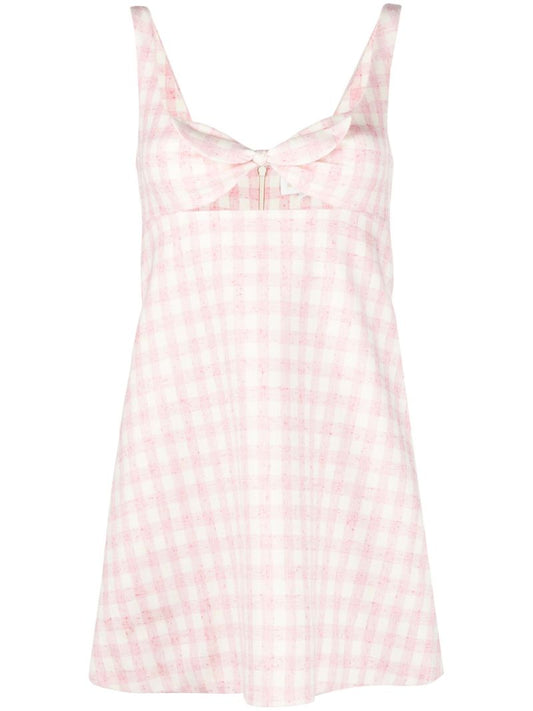 Pink Bow-embellished Checked Mini Dress