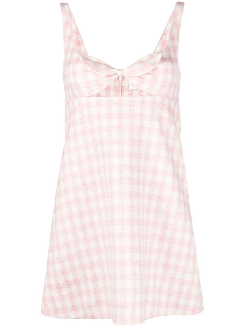 Pink Bow-embellished Checked Mini Dress