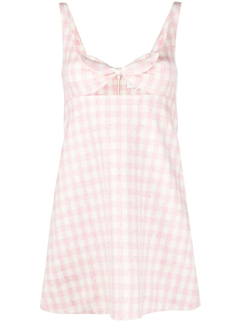 Pink Bow-embellished Checked Mini Dress