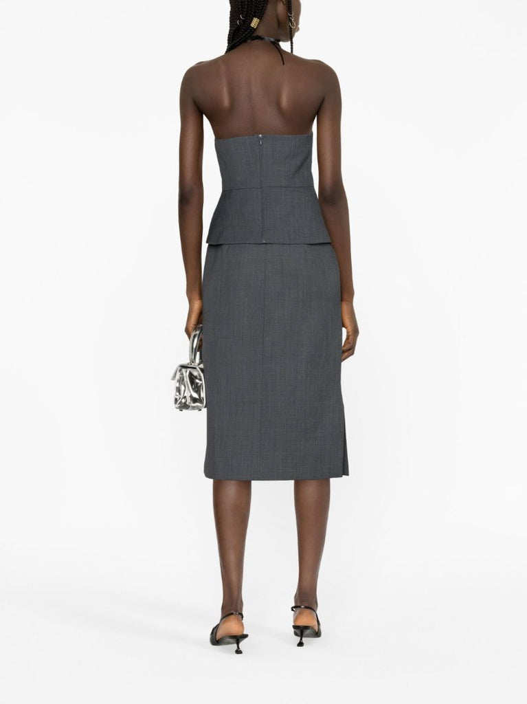 Grey Bead Embellishment Halterneck Top