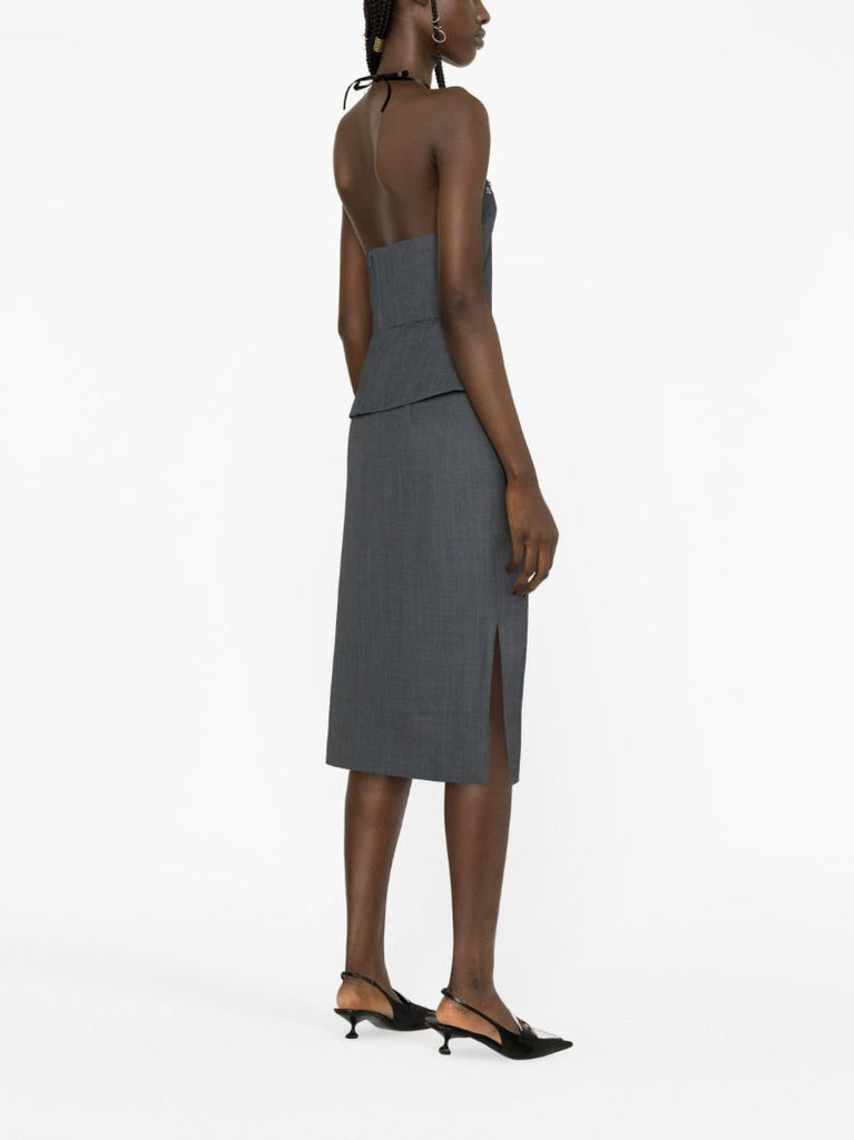 Grey Bead Embellishment Halterneck Top