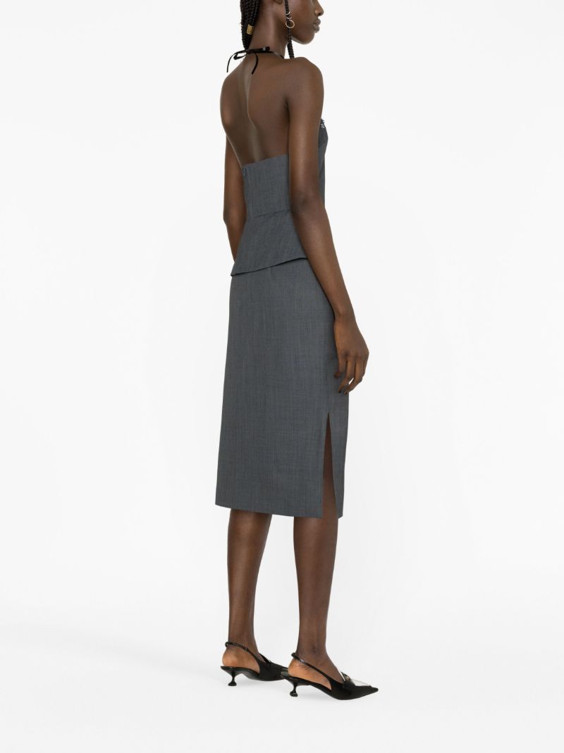 Grey Bead Embellishment Halterneck Top