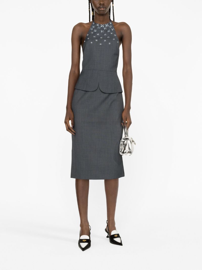 Grey Bead Embellishment Halterneck Top