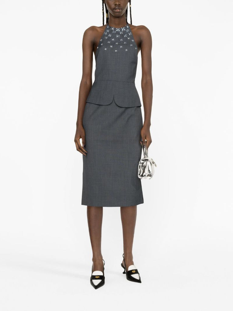 Grey Bead Embellishment Halterneck Top