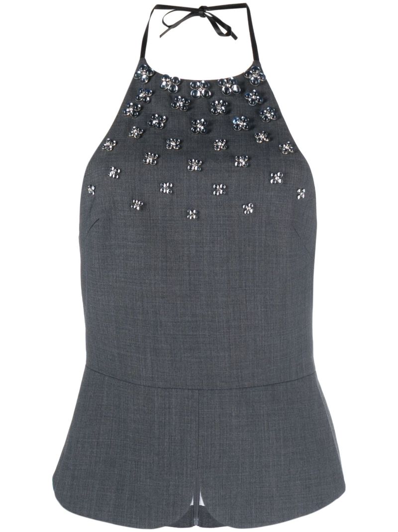 Grey Bead Embellishment Halterneck Top