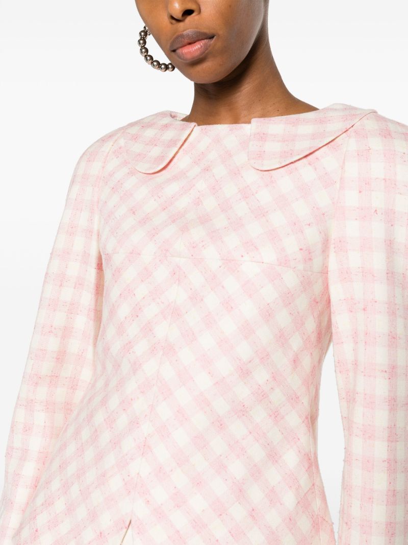 Pink Double-collared Checked Blouse