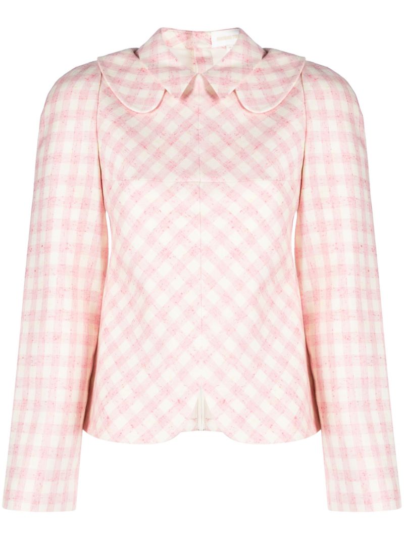 Pink Double-collared Checked Blouse