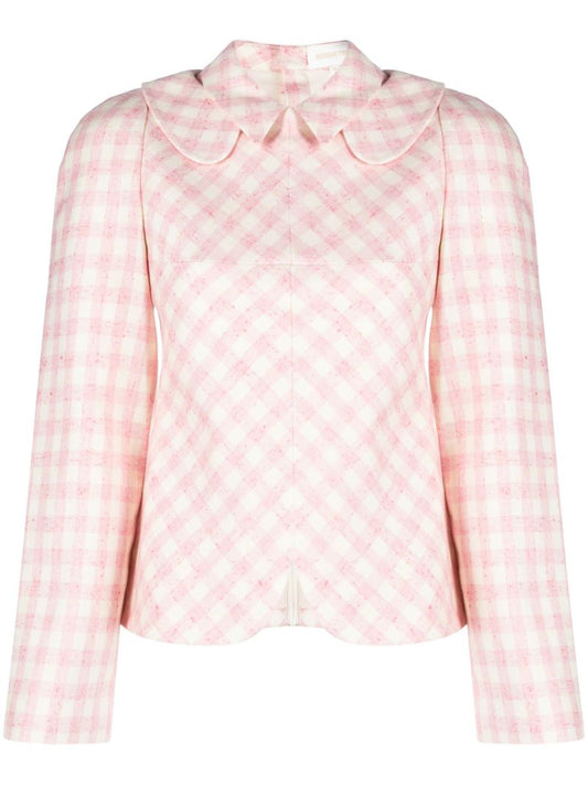 Pink Double-collared Checked Blouse