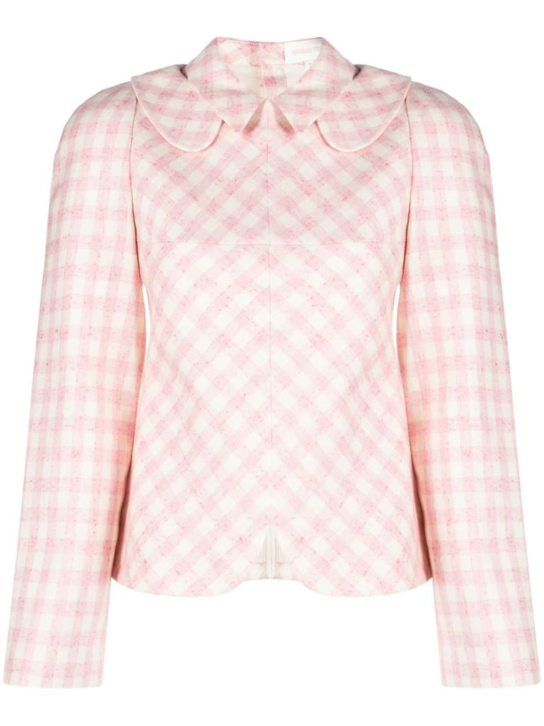 Pink Double-collared Checked Blouse