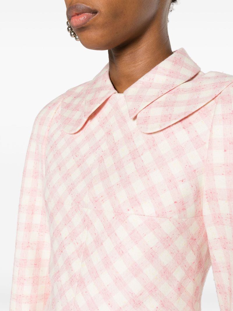 Pink Double-collared Checked Blouse