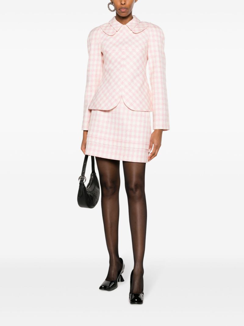 Pink Double-collared Checked Blouse