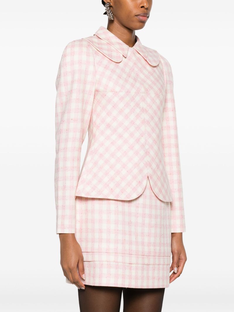 Pink Double-collared Checked Blouse