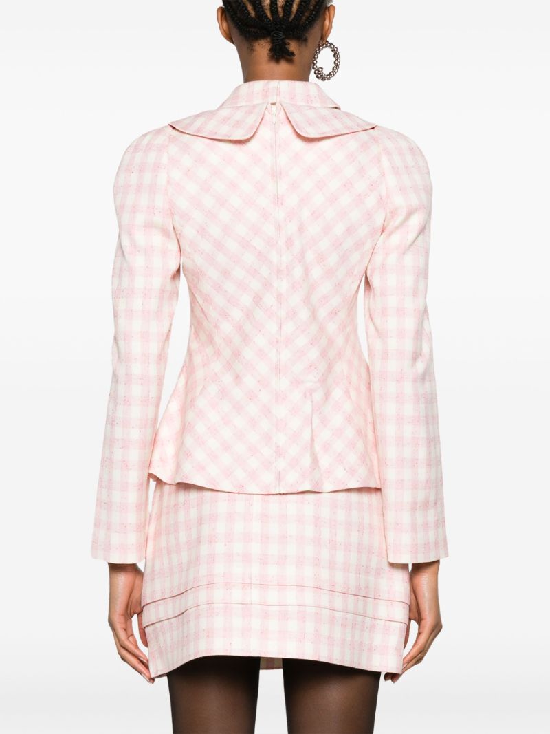 Pink Double-collared Checked Blouse