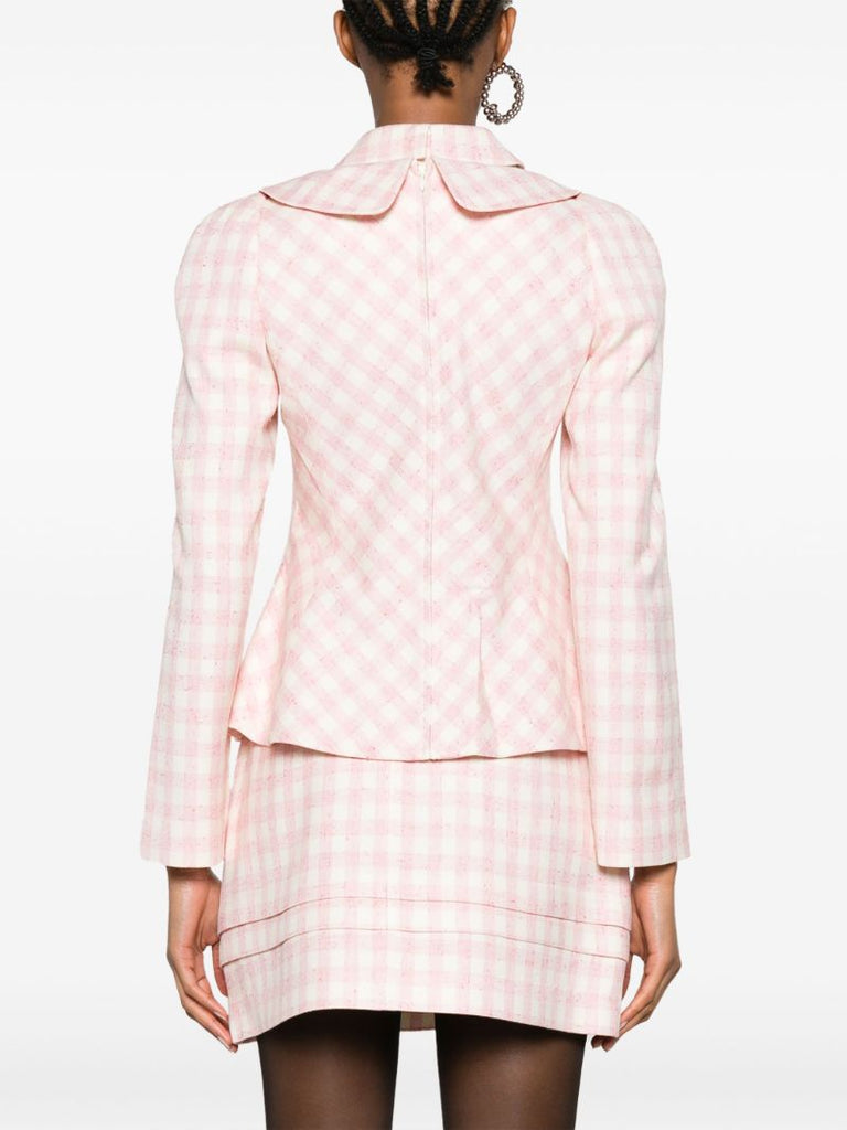 Pink Double-collared Checked Blouse
