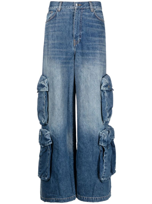Blue Baggy Wide-leg Cargo Jeans