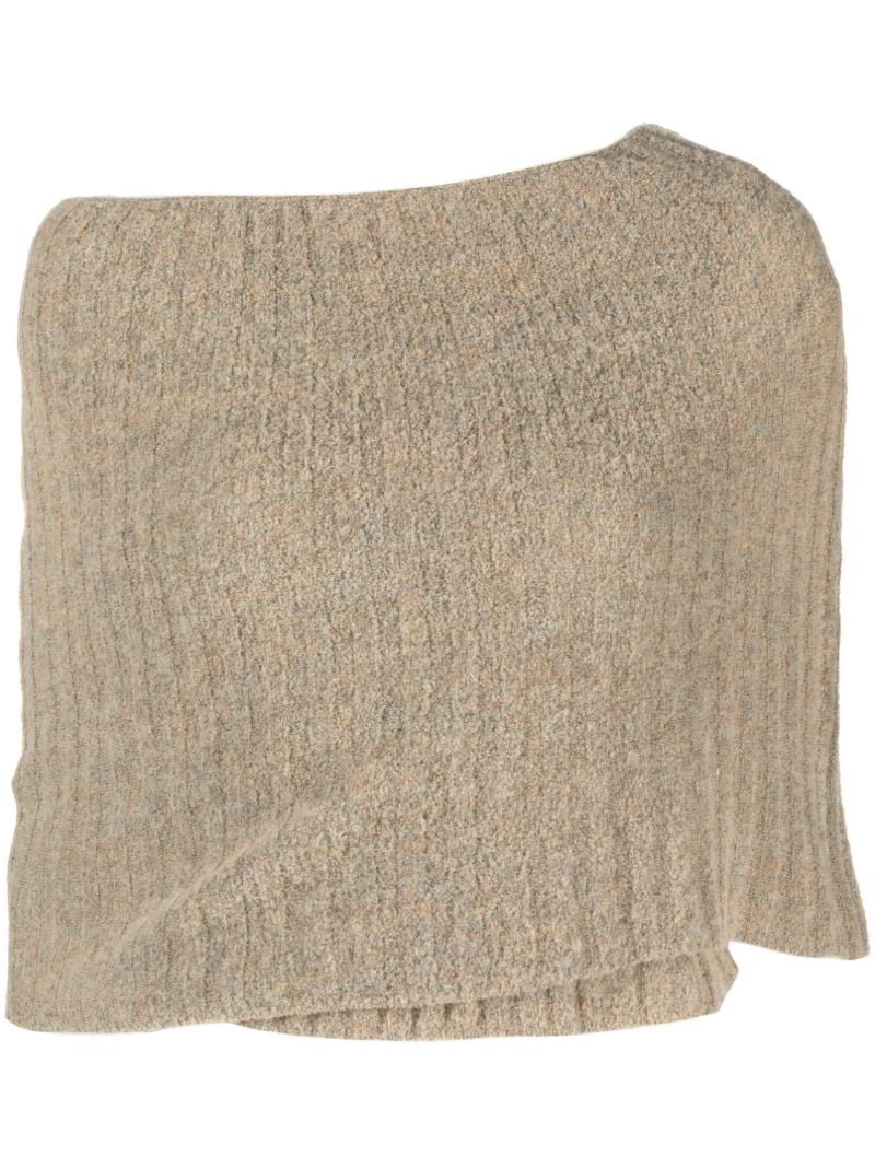 X Knwls Brown Clavicle Ribbed-knit Top