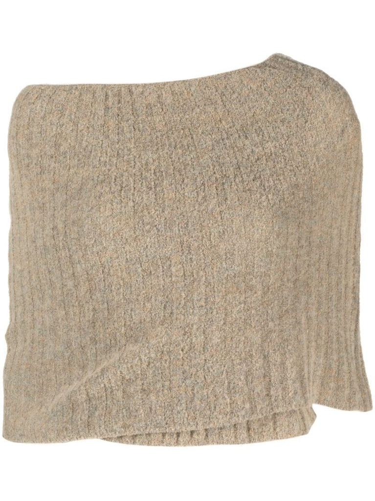 X Knwls Brown Clavicle Ribbed-knit Top