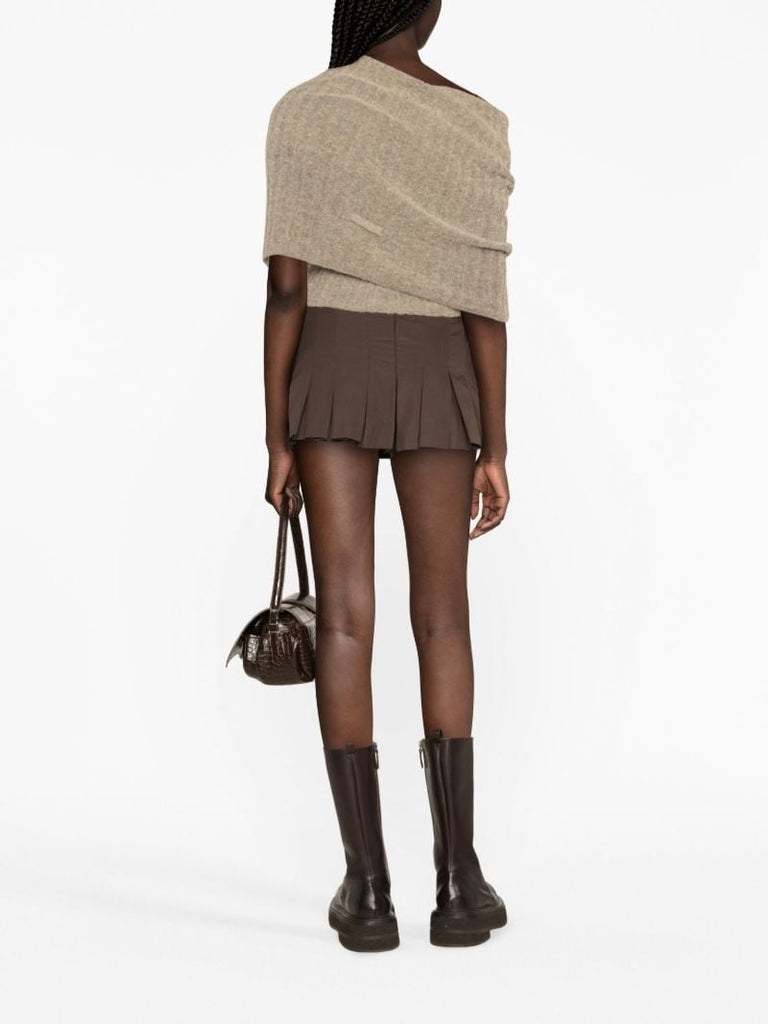 X Knwls Brown Clavicle Ribbed-knit Top