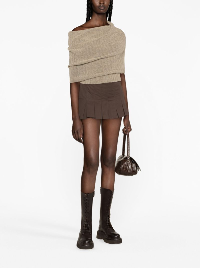 X Knwls Brown Clavicle Ribbed-knit Top