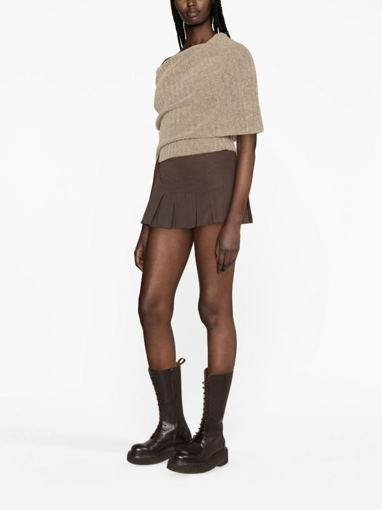 X Knwls Brown Clavicle Ribbed-knit Top