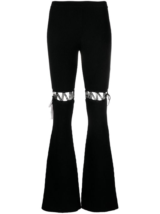 Black Lace-up Flared Trousers