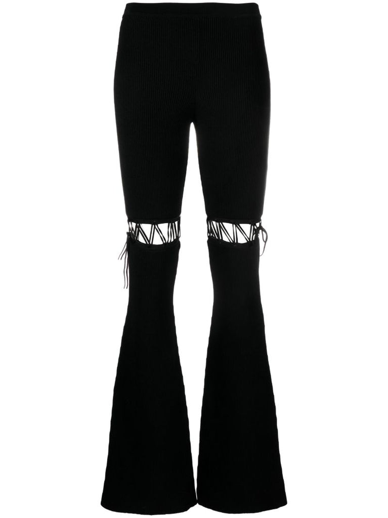 Black Lace-up Flared Trousers