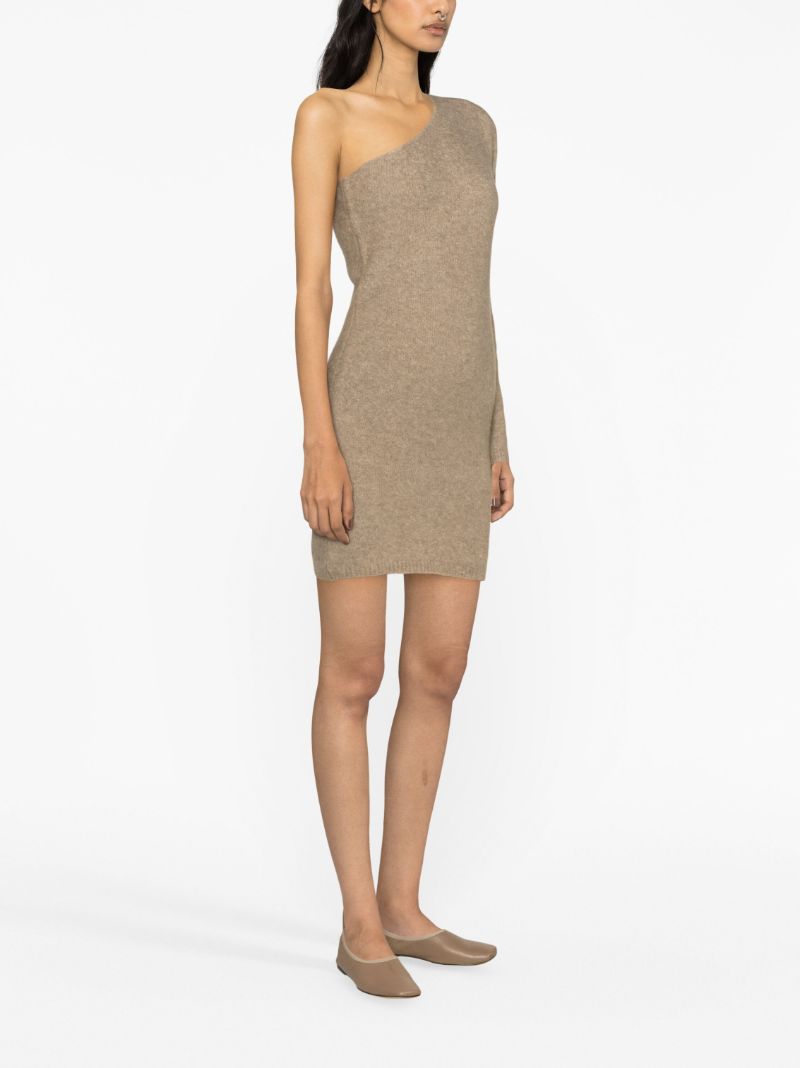 Neutral One-sleeve Cashmere Mini Dress