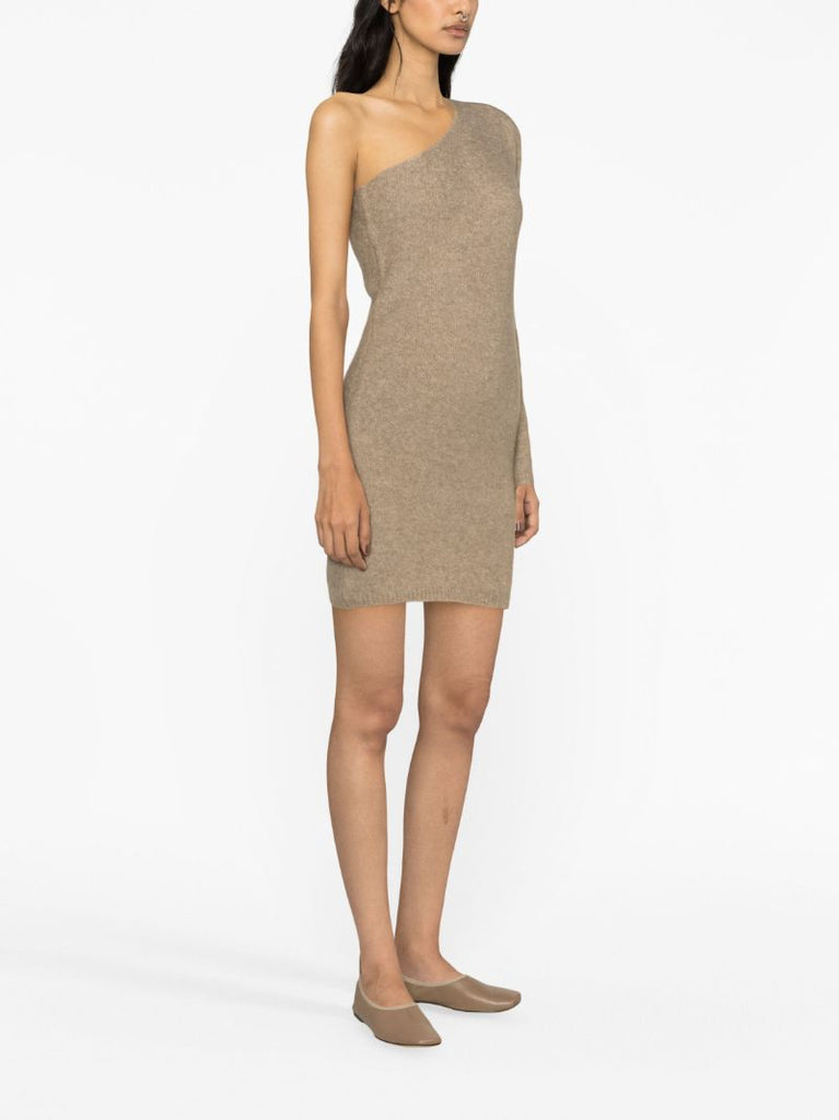 Neutral One-sleeve Cashmere Mini Dress