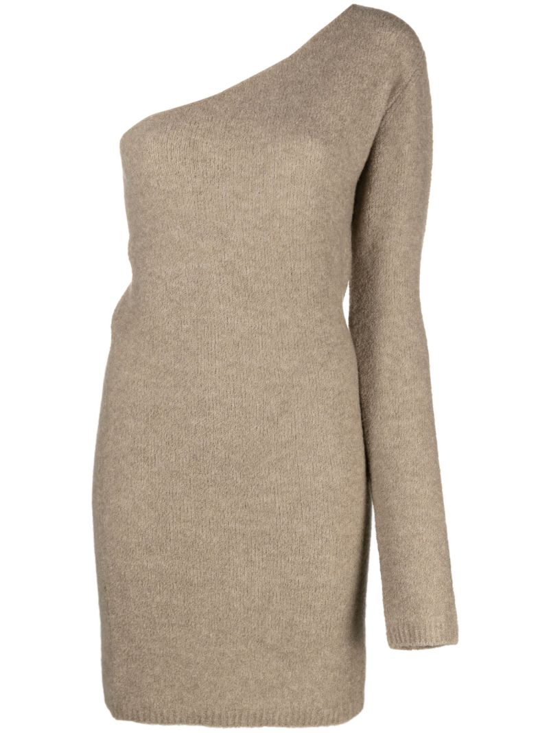 Neutral One-sleeve Cashmere Mini Dress