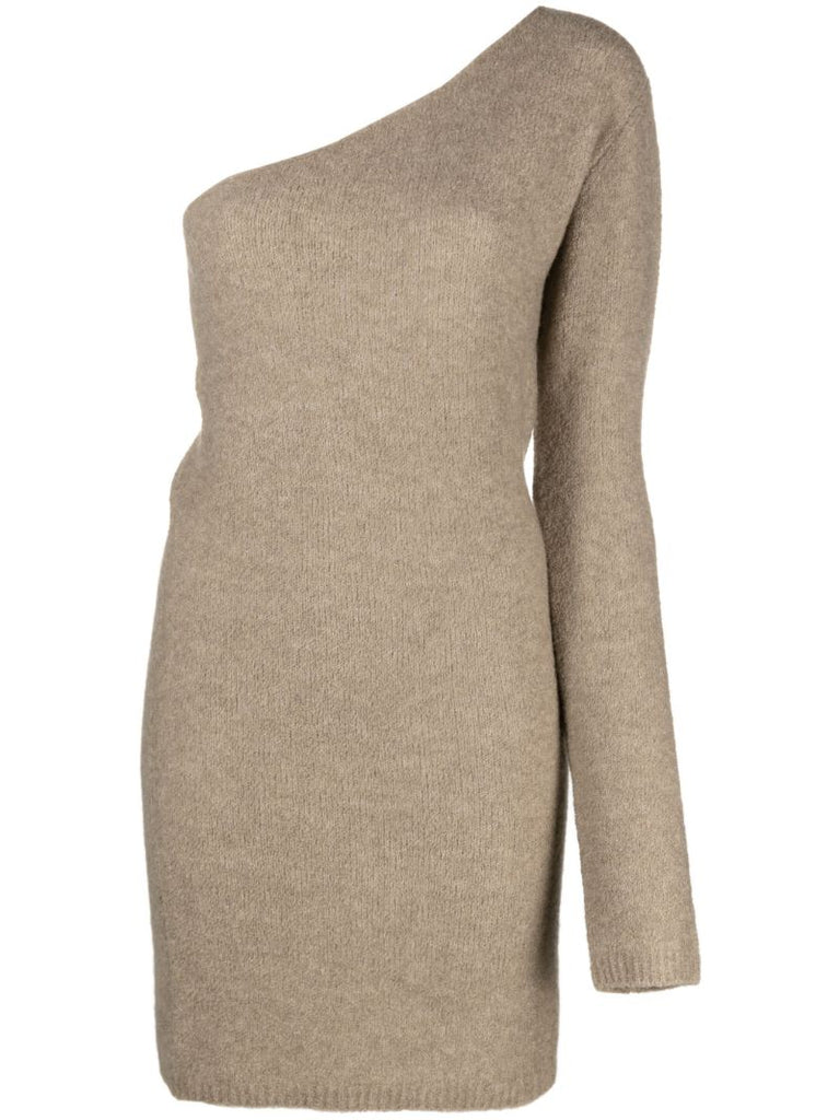 Neutral One-sleeve Cashmere Mini Dress